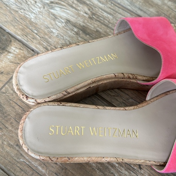 Stuart Weitzman Summer pink Suede Platform Cork Wedge Sandal Size 8 - Picture 5 of 7